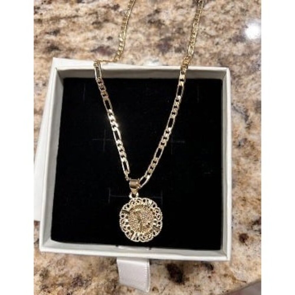 New Initial Necklace for Women,14K Gold Plated Round Letter Pendant Necklace